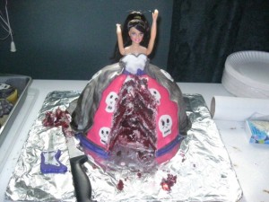 This was a Gothic Barbie Cake I made for my nephew as a gag cake lol