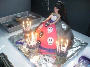 This was a Gothic Barbie Cake I made for my nephew as a gag cake lol